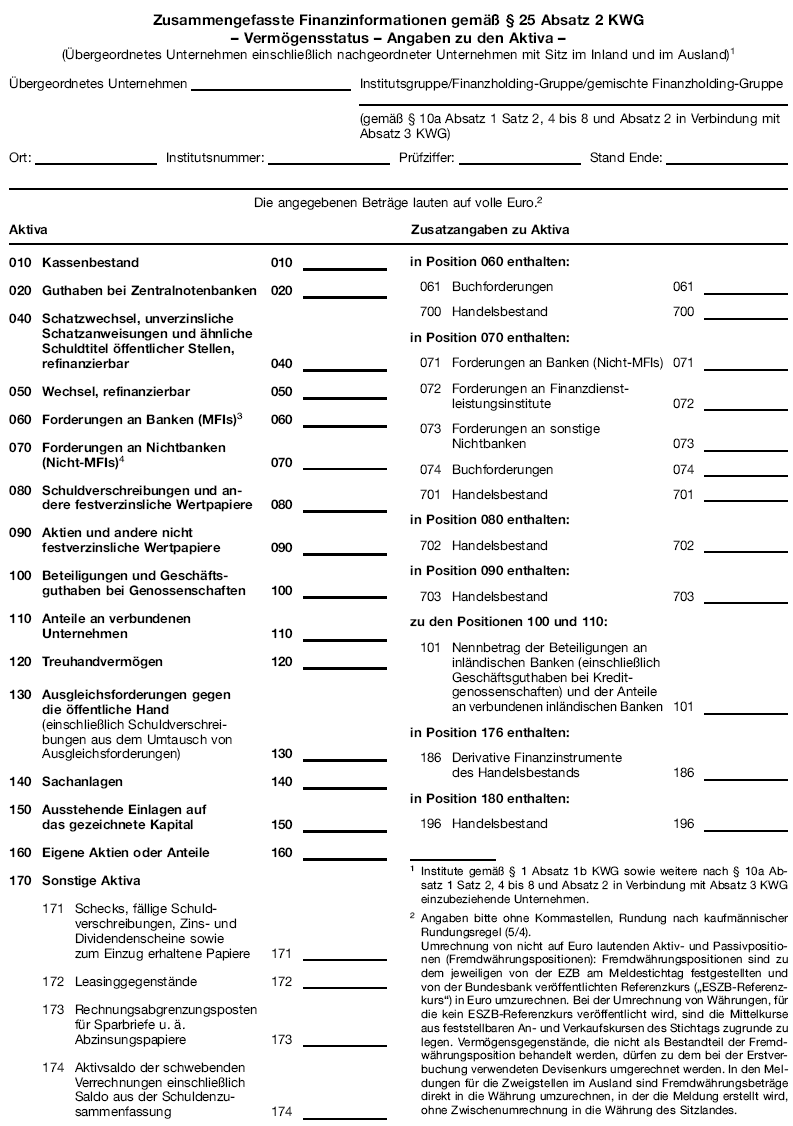 Anlage QV 1 - Vermögensstatus - Angaben zu den Aktiva - Seite 1 (BGBl. 2013 I S. 4227)