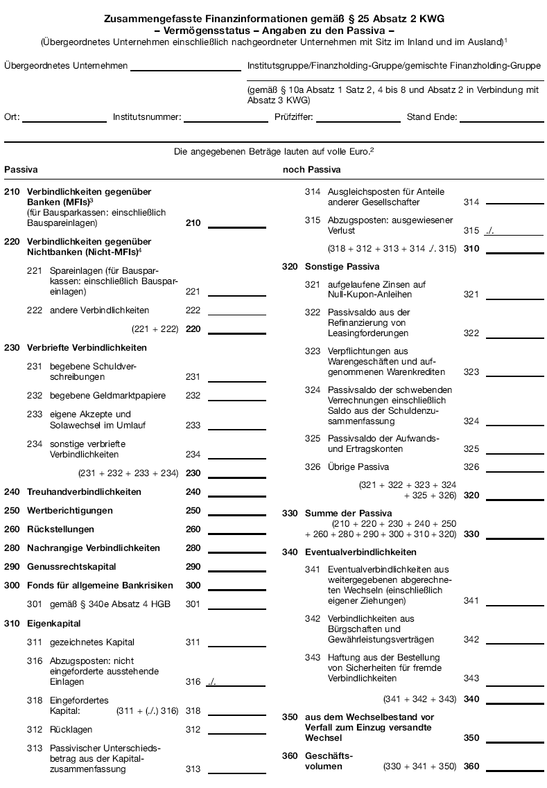 Anlage QV 2 - Vermögensstatus - Angaben zu den Passiva - Seite 1 (BGBl. 2013 I S. 4229)