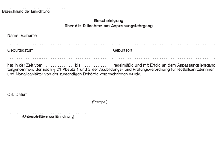 Bescheinigung über die Teilnahme am Anpassungslehrgang (BGBl. 2013 I S. 4300)