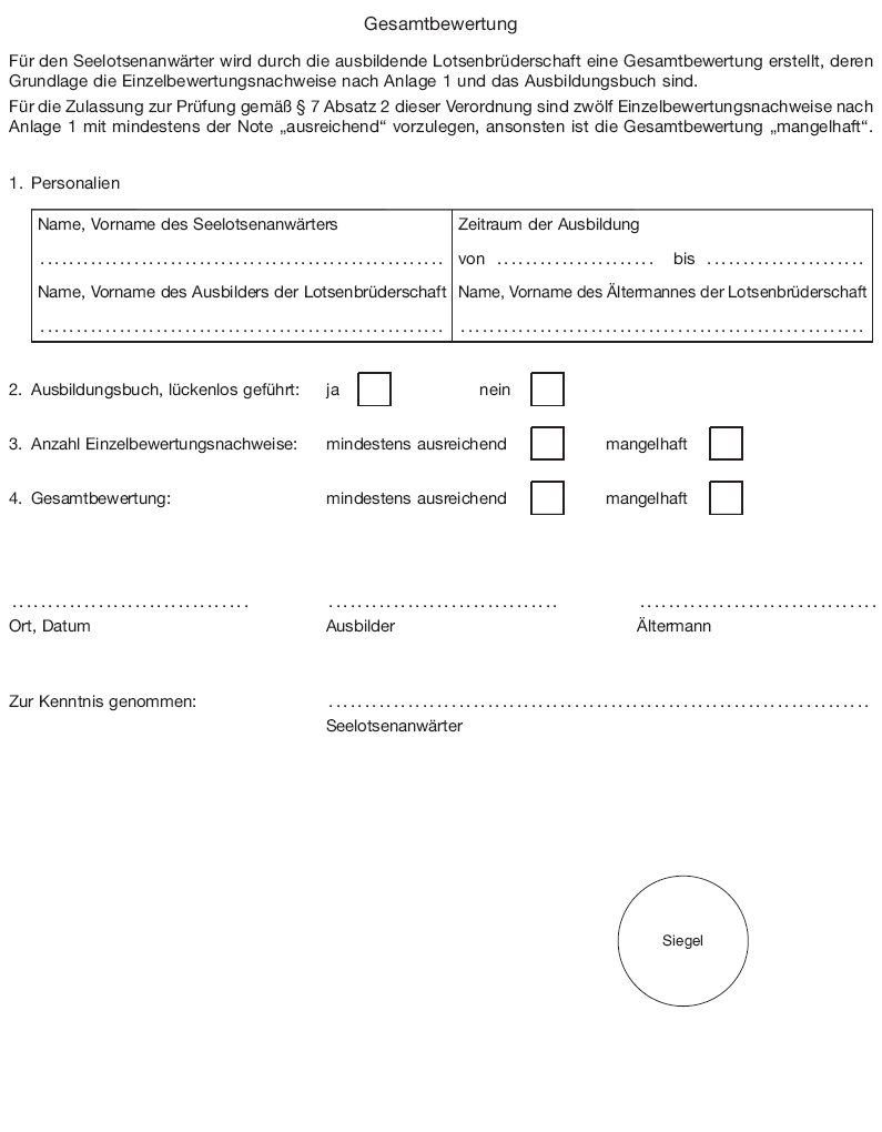 Muster Gesamtbewertung (BGBl. I 2014 S. 238)