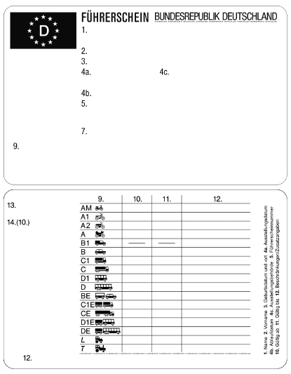 Muster des Führerscheins (Muster 1) (BGBl. 2014 I S. 360)