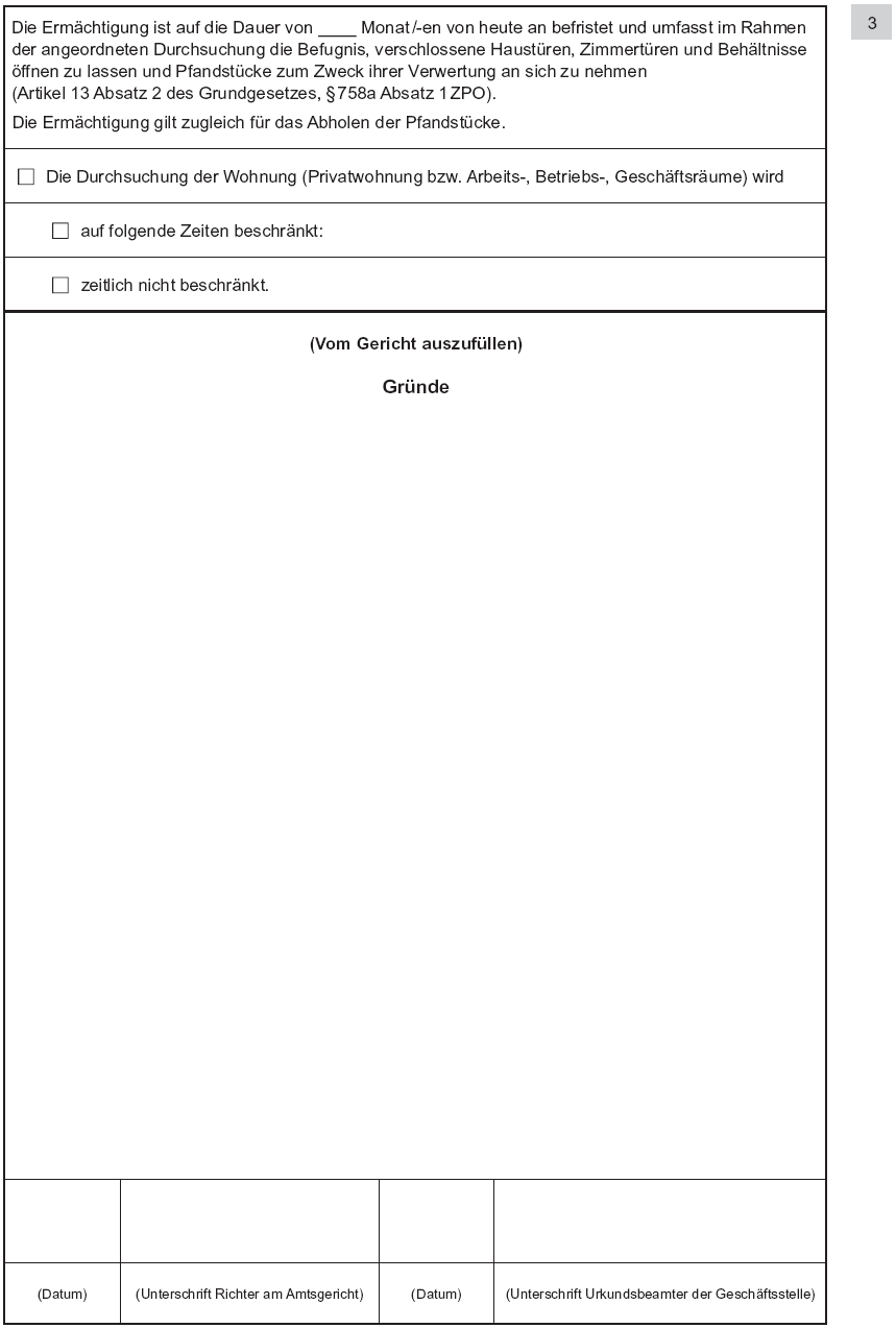 Vordruck Antrag auf Erlass einer richterlichen Durchsuchungsanordnung, Seite 3 (BGBl. 2014 I S. 758)