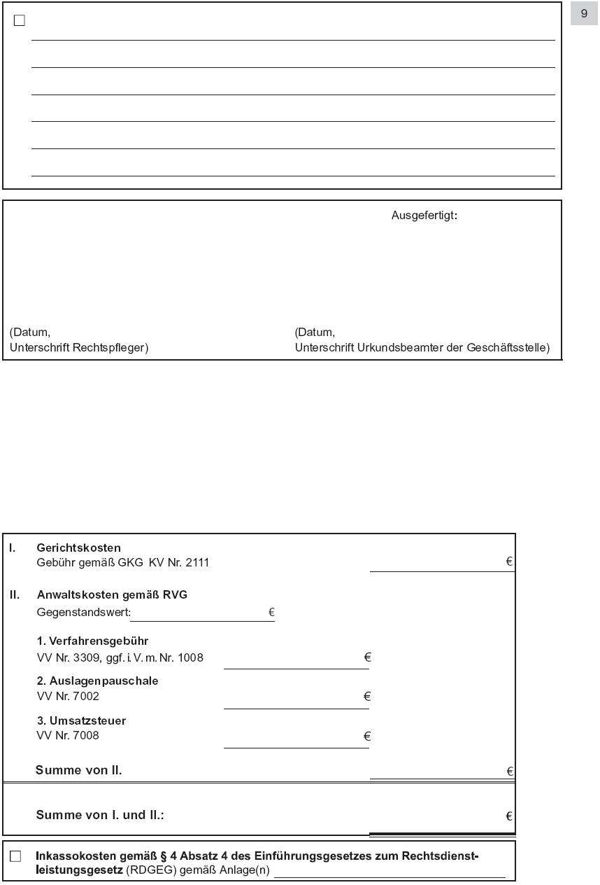 Vordruck Antrag auf Erlass eines Pfändungs- und Überweisungsbeschlusses insbesondere wegen gewöhnlicher Geldforderungen, Seite 9 (BGBl. 2014 I S. 768)