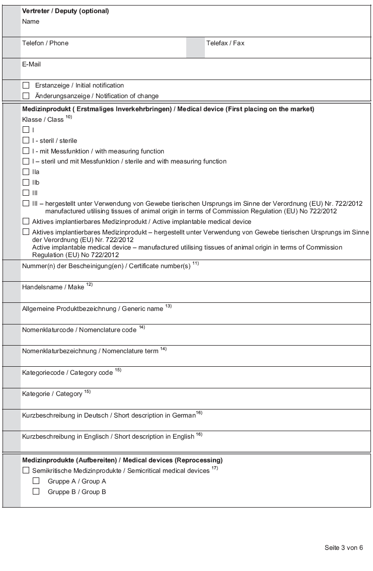 Formblatt für Medizinprodukte, außer In-vitro-Diagnostika (BGBl. 2014 I S. 1235)