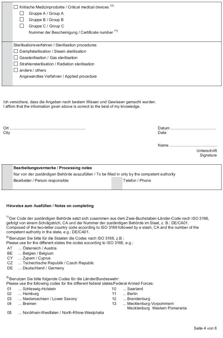 Formblatt für Medizinprodukte, außer In-vitro-Diagnostika (BGBl. 2014 I S. 1236)