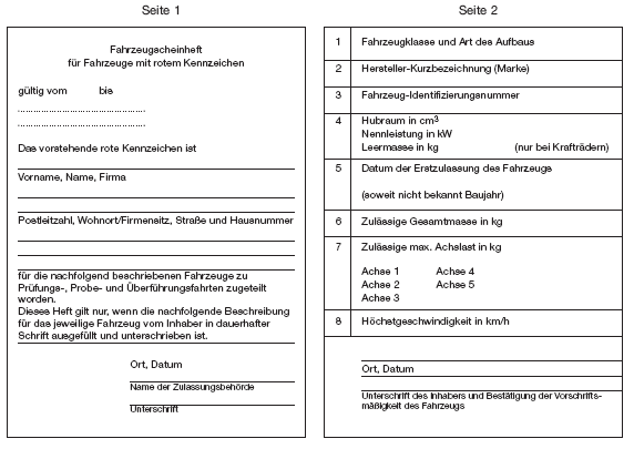 Abbildung Fahrzeugscheinheft für Fahrzeuge mit rotem Kennzeichen (BGBl. 2014 I S. 1670)