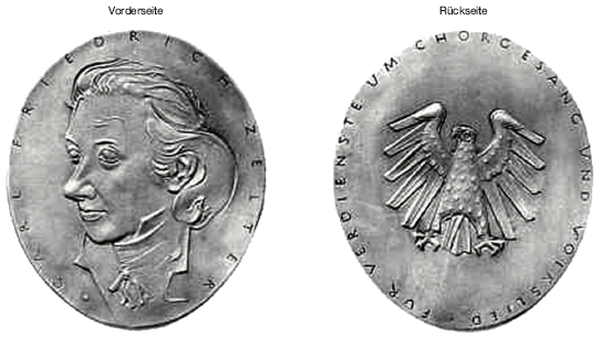 Abb. Vorderseite und Rückseite Zelter-Plakette (BGBl. 2014 I S. 1763)