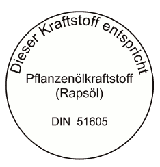 Abb. Plakette Pflanzenölkraftstoff (Rapsöl) (BGBl. 2014 I S. 1895)
