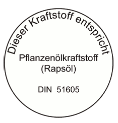 Abb. Plakette Pflanzenölkraftstoff (Rapsöl) (BGBl. 2014 I S. 1895)