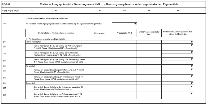 Anlage RDP-R Risikodeckungspotenzial Ableitung ausgehend von den regulatorischen Eigenmitteln, Seite 1 (BGBl. 2014 I S. 2347)