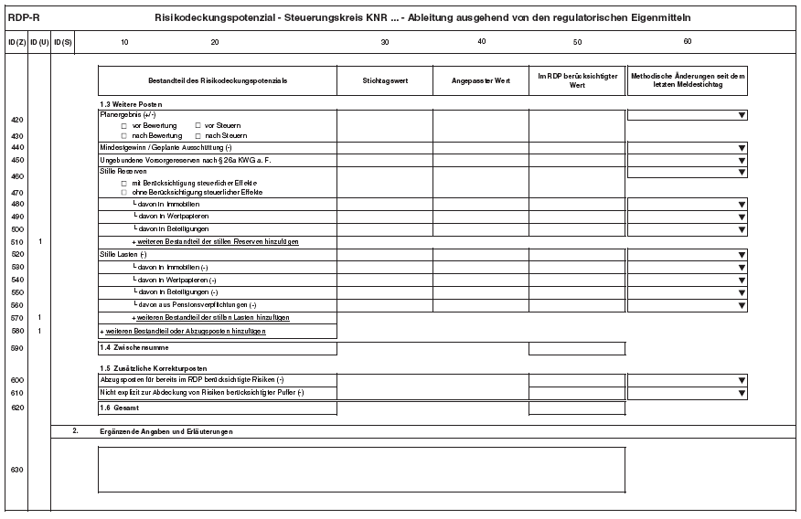 Anlage RDP-R Risikodeckungspotenzial Ableitung ausgehend von den regulatorischen Eigenmitteln, Seite 3 (BGBl. 2014 I S. 2349)