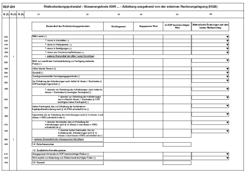 Anlage RDP-BH Risikodeckungspotenzial Ableitung ausgehend von der externen Rechnungslegung (H G B), Seite 2 (BGBl. 2014 I S. 2354)