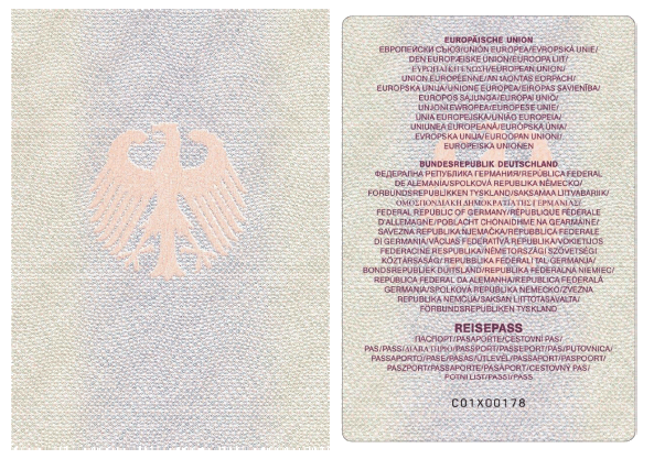 Reisepass (32 Seiten) Vorsatz und Passkartenrückseite (BGBl. 2015 I S. 220)