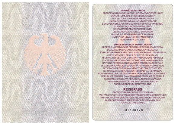 Reisepass (48 Seiten) Vorsatz und Passkartenrückseite (BGBl. 2015 I S. 224)