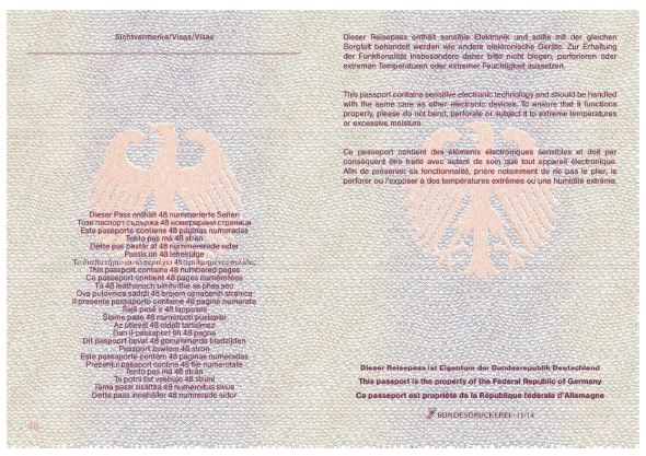 Reisepass (48 Seiten) Passbuchinnenseite 48 und Vorsatz (BGBl. 2015 I S. 227)