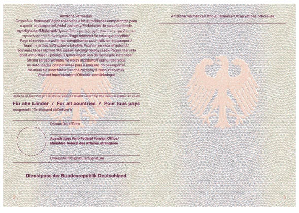 Dienstpass Passbuchinnenseiten 2 und 3 (BGBl. 2015 I S. 231)