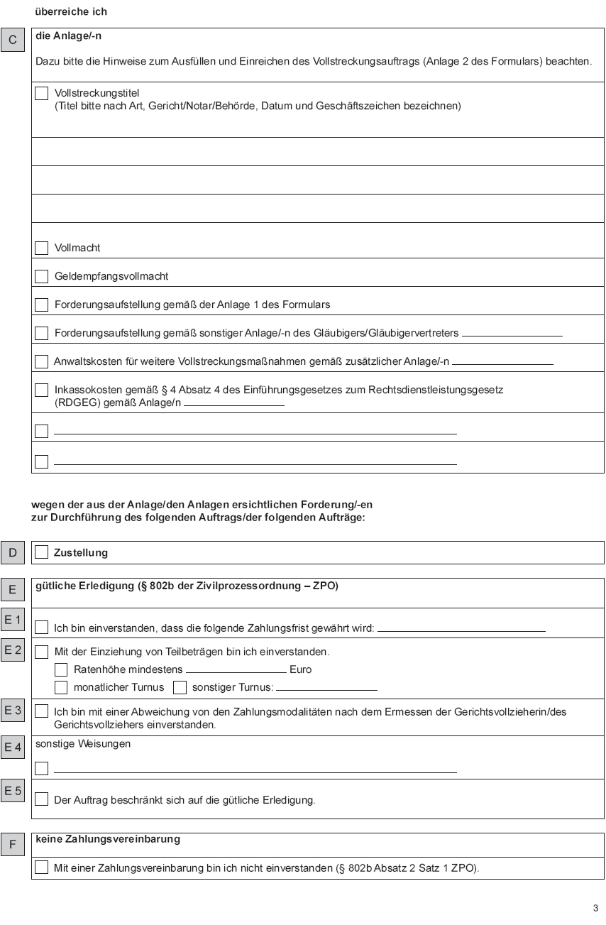 Vollstreckungsauftrag an die Gerichtsvollzieherin/den Gerichtsvollzieher - zur Vollstreckung von Geldforderungen - Seite 3 (BGBl. 2015 I S. 1590)