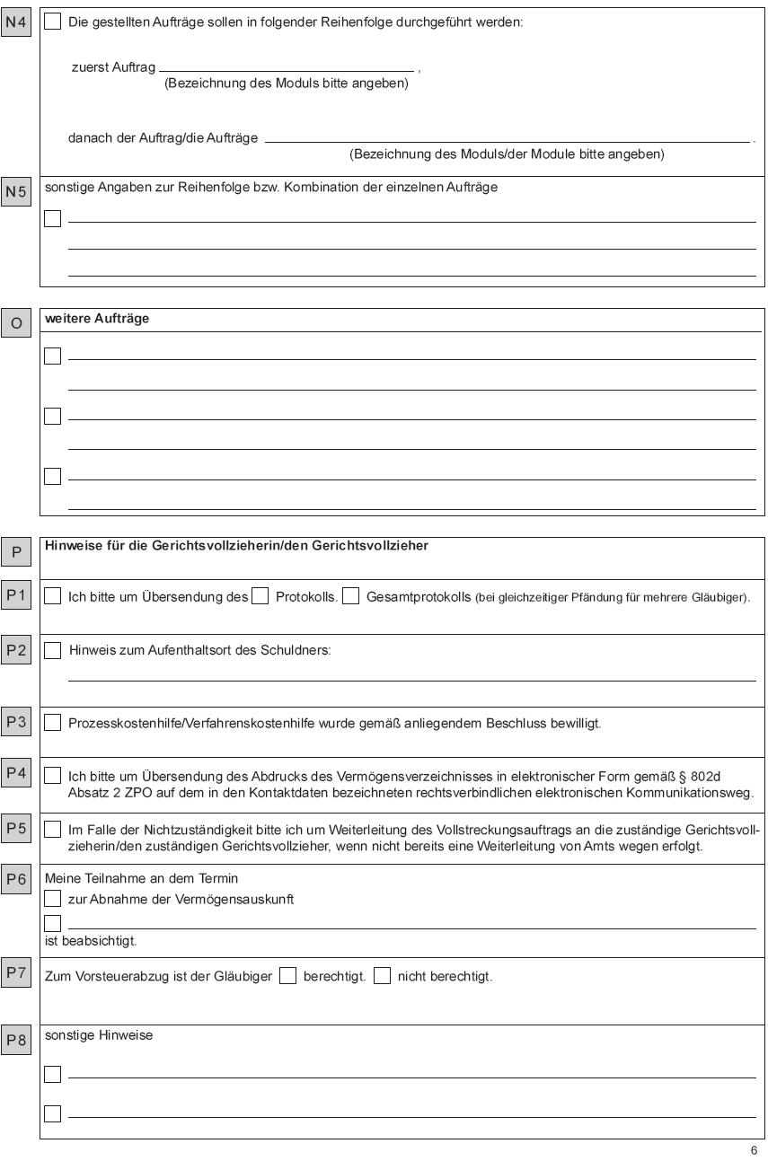 Vollstreckungsauftrag an die Gerichtsvollzieherin/den Gerichtsvollzieher - zur Vollstreckung von Geldforderungen - Seite 6 (BGBl. 2015 I S. 1593)