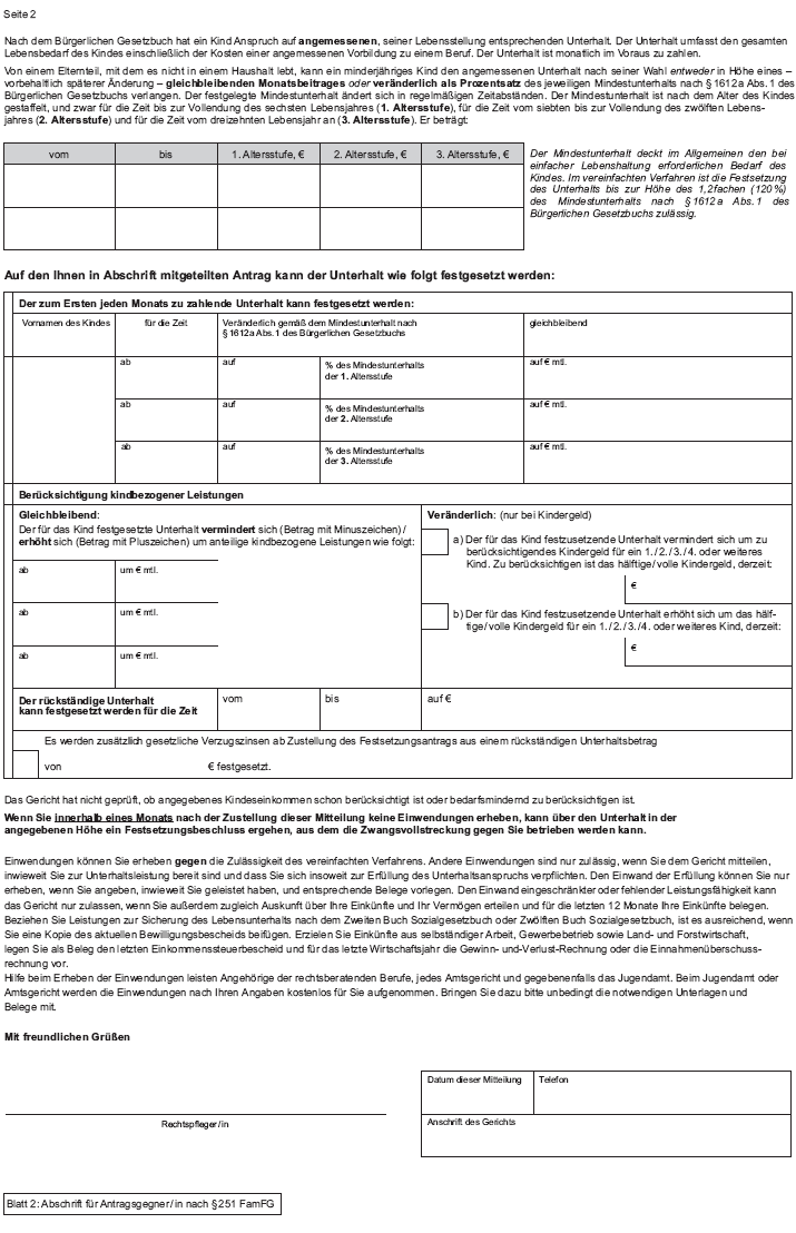 Antrag auf Festsetzung von Unterhalt, Ergänzungsblatt, Seite 2 (BGBl. 2015 I S. 2024)