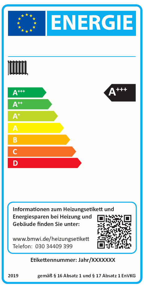 Musteretikett für Heizgeräte zur Verwendung ab 26. September 2019 (BGBl. 2015 I S. 2198)