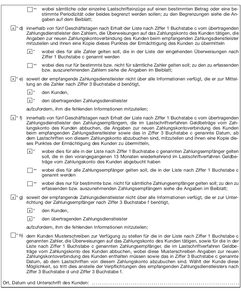 Vordruck Ermächtigung durch den Kontoinhaber zur Kontenwechselhilfe, Seite 3 (BGBl. 2016 I S. 740)