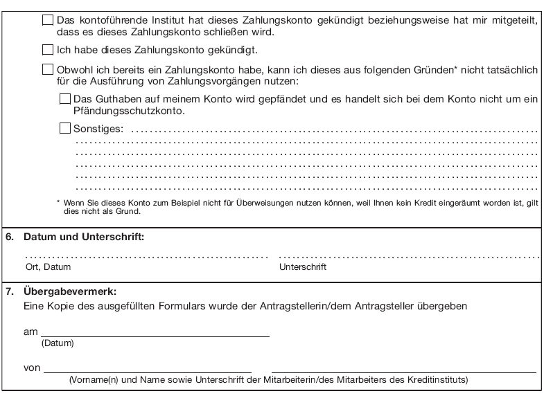 Vordruck Antrag auf Abschluss eines Basiskontovertrags, Seite 2 (BGBl. 2016 I S. 743)