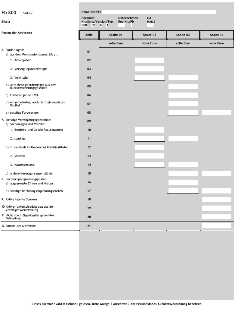 Formblätter und Nachweisungen Fb 800 Seite 2 (BGBl. 2016 I S. 874)