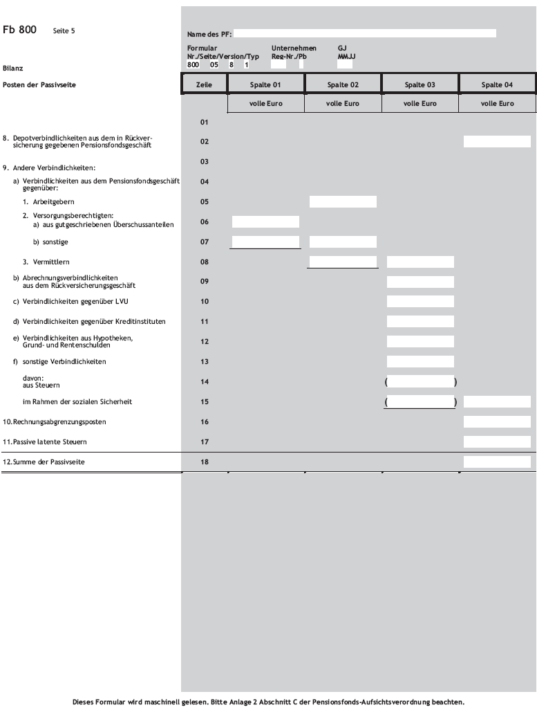 Formblätter und Nachweisungen Fb 800 Seite 5 (BGBl. 2016 I S. 877)