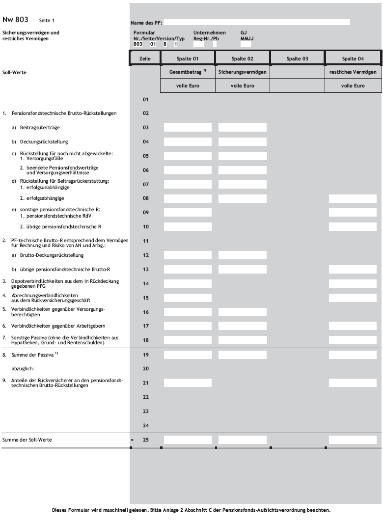 Formblätter und Nachweisungen Nw 803 Seite 1 (BGBl. 2016 I S. 879)