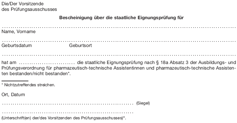 Bescheinigung über die staatliche Eignungsprüfung (BGBl. 2016 I S. 902)