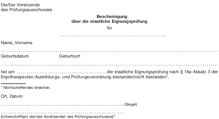 Bescheinigung über die staatliche Eignungsprüfung (BGBl. 2016 I S. 907)