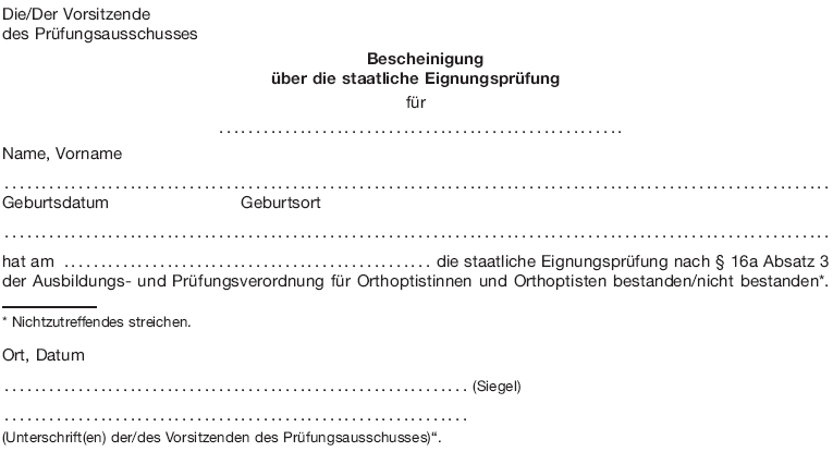 Bescheinigung über die staatliche Eignungsprüfung (BGBl. 2016 I S. 917)