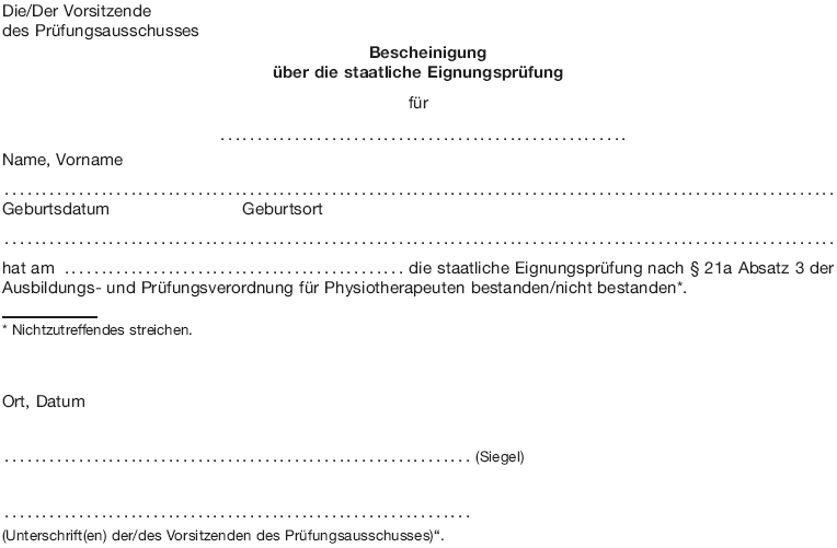 Bescheinigung über die staatliche Eignungsprüfung (BGBl. 2016 I S. 934)