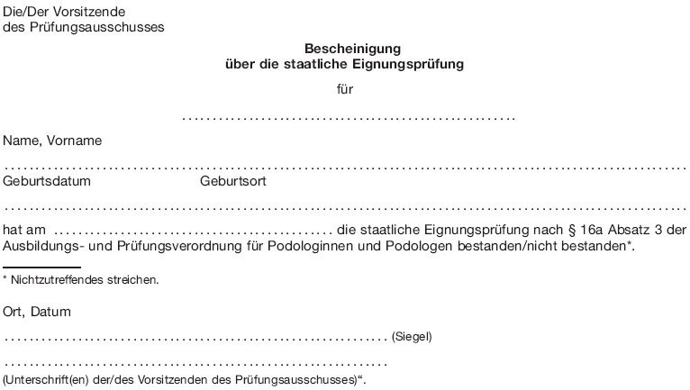 Bescheinigung über die staatliche Eignungsprüfung (BGBl. 2016 I S. 939)