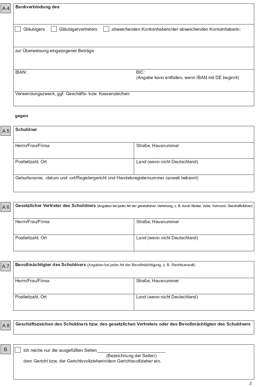 Vordruck Formular Vollstreckungsauftrag Seite 2 (BGBl. 2016 I S. 2605)