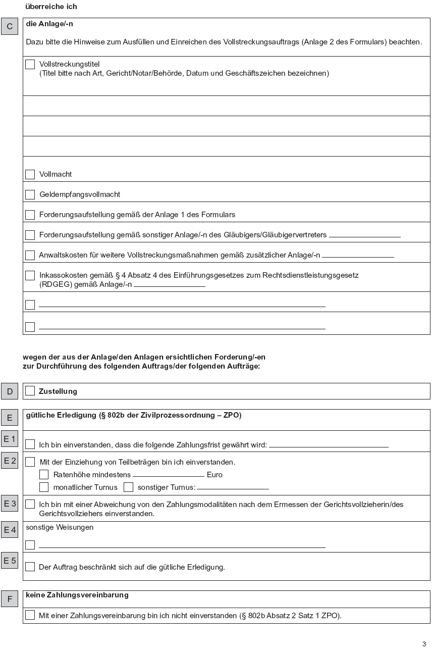 Vordruck Formular Vollstreckungsauftrag Seite 3 (BGBl. 2016 I S. 2606)