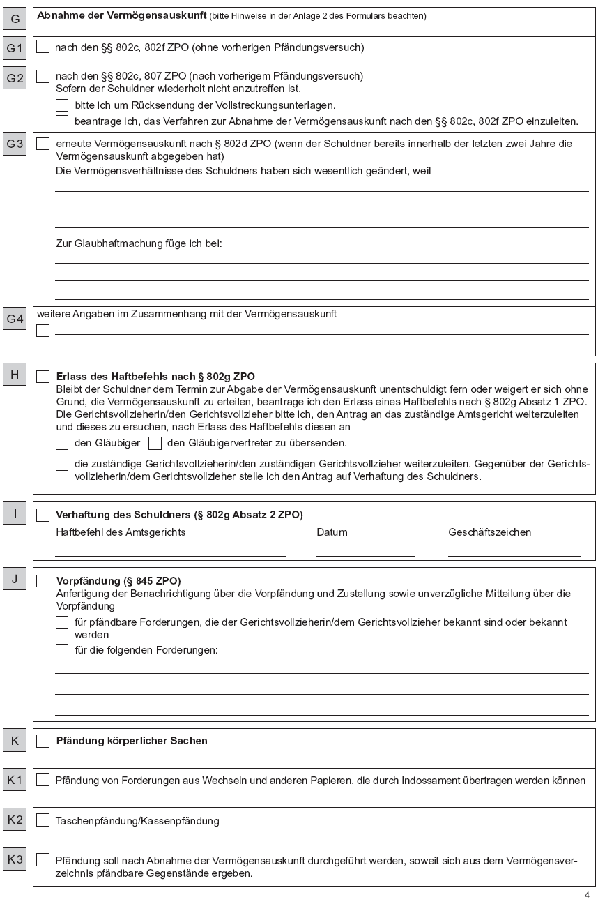 Vordruck Formular Vollstreckungsauftrag Seite 4 (BGBl. 2016 I S. 2607)