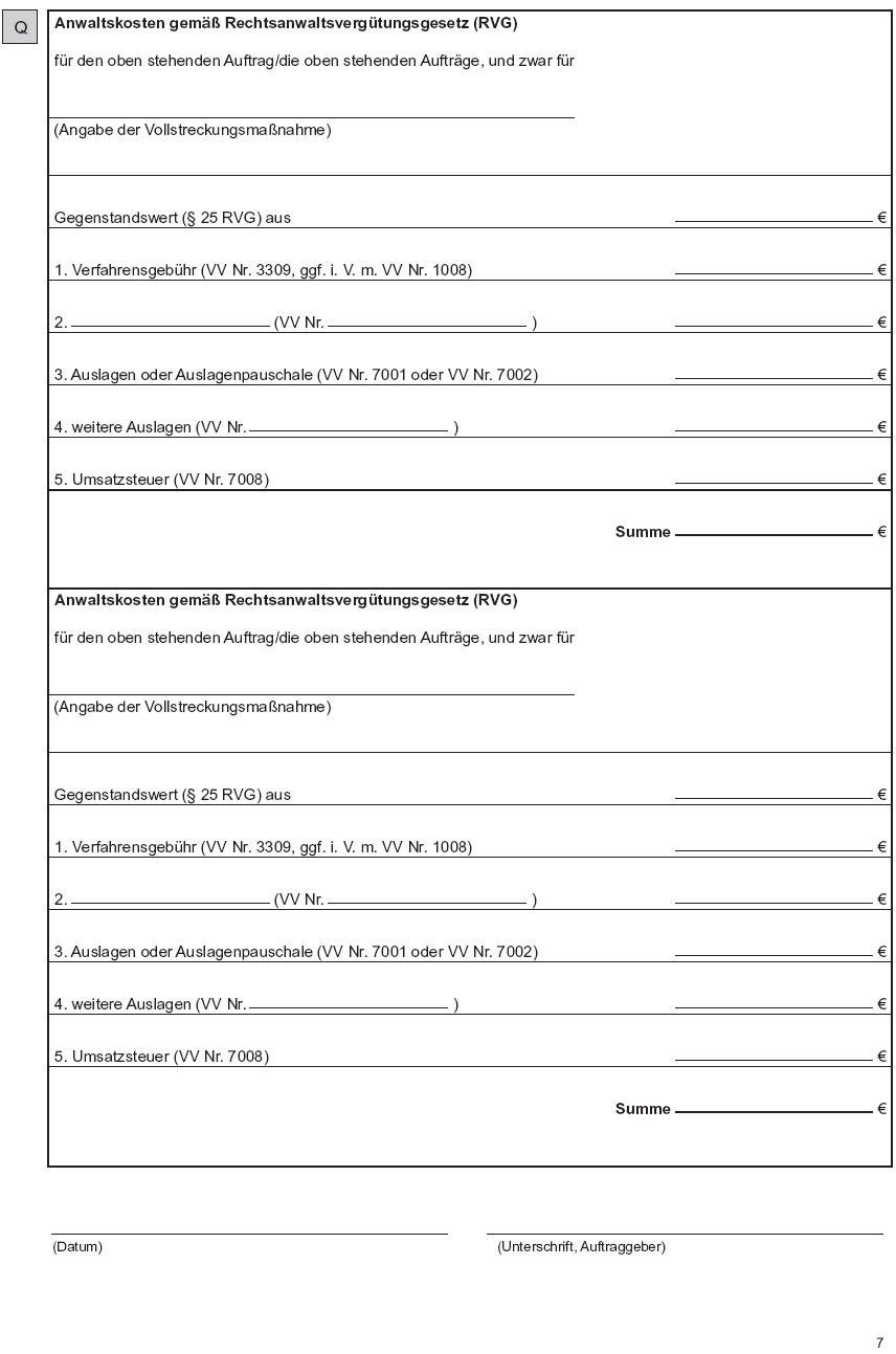 Vordruck Formular Vollstreckungsauftrag Seite 7 (BGBl. 2016 I S. 2610)