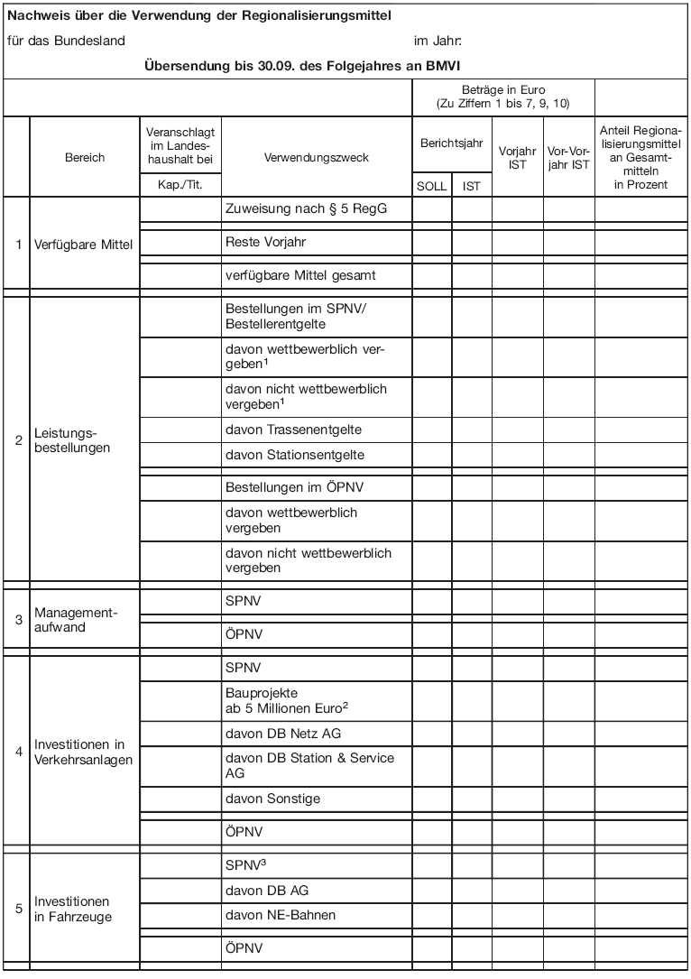 Vordruck 'Nachweis über die Verwendung der Regionalisierungsmittel', Seite 1 (BGBl. 2016 I S. 2763)