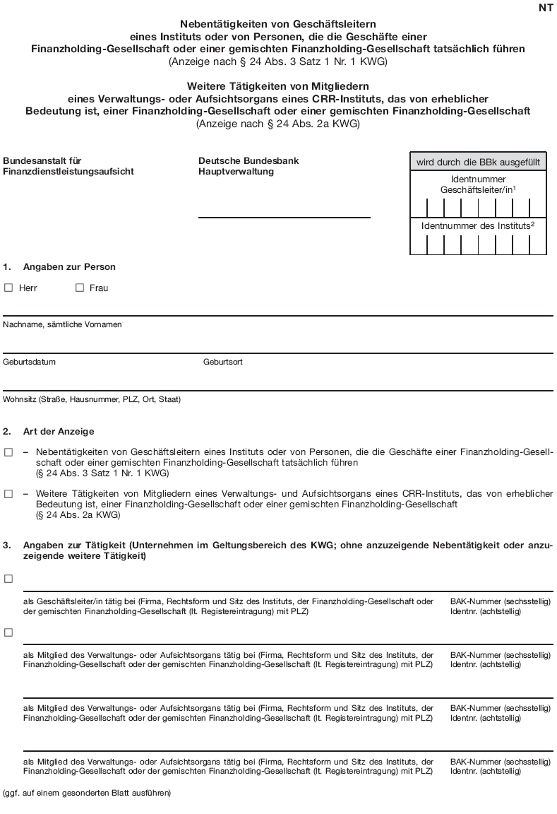 Anzeige NT Nebentätigkeiten von Geschäftsleitern; Weitere Tätigkeiten von Mitgliedern, Seite 1 (BGBl. 2016 I S. 2817)