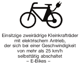Einsitzige zweirädrige Kleinkrafträder mit elektrischem Antrieb, der sich bei einer Geschwindigkeit von mehr als 25 km/h selbsttätig abschaltet - E-Bikes - (BGBl. 2016 I S. 2848)