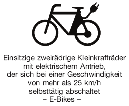 Einsitzige zweirädrige Kleinkrafträder mit elektrischem Antrieb, der sich bei einer Geschwindigkeit von mehr als 25 km/h selbsttätig abschaltet - E-Bikes - (BGBl. 2016 I S. 2848)