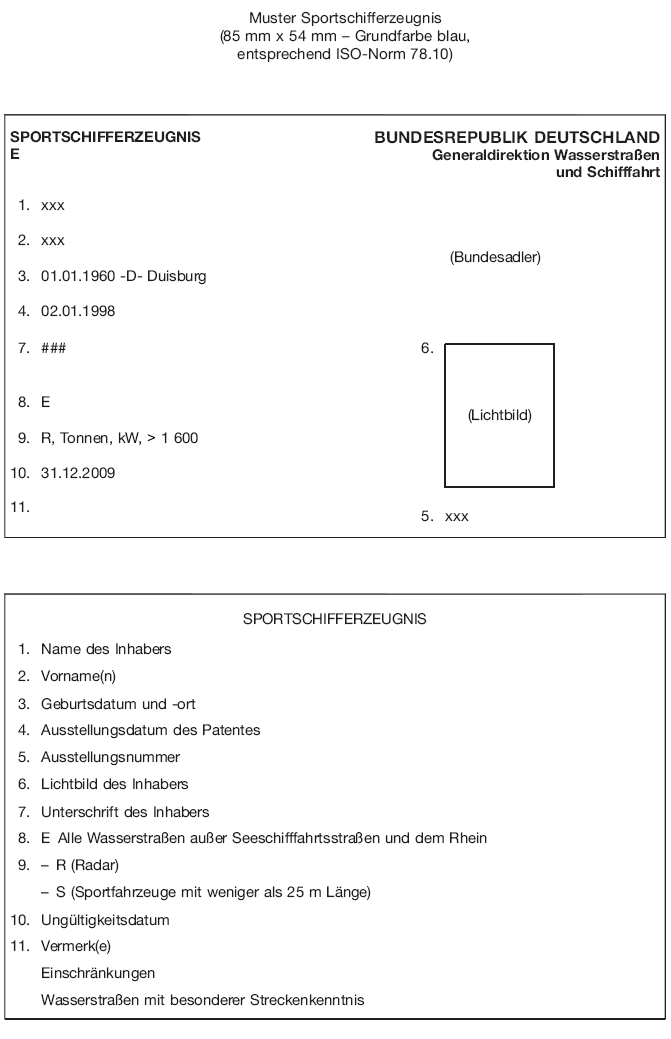 Muster Sportschifferzeugnis (BGBl. 2016 I S. 2968)