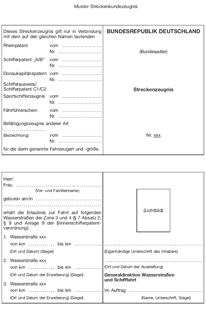 Muster Streckenkundezeugnis (BGBl. 2016 I S. 2971)