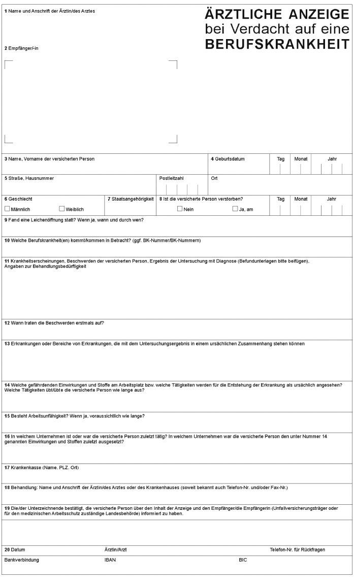 Ärztliche Anzeige bei Verdacht auf eine Berufskrankheit (BGBl. 2016 I S. 3100)