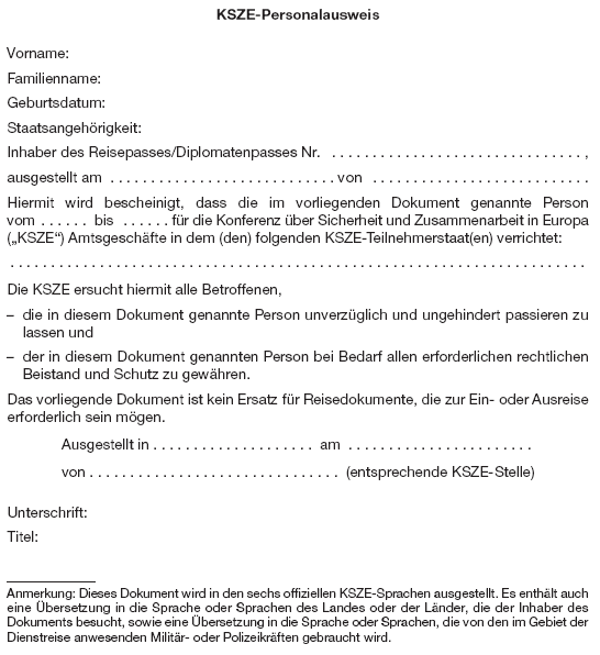 KSZE-Personalausweis (BGBl. 2016 II S. 142) KSZE-Personalausweis (BGBl. 2016 II S. 142)