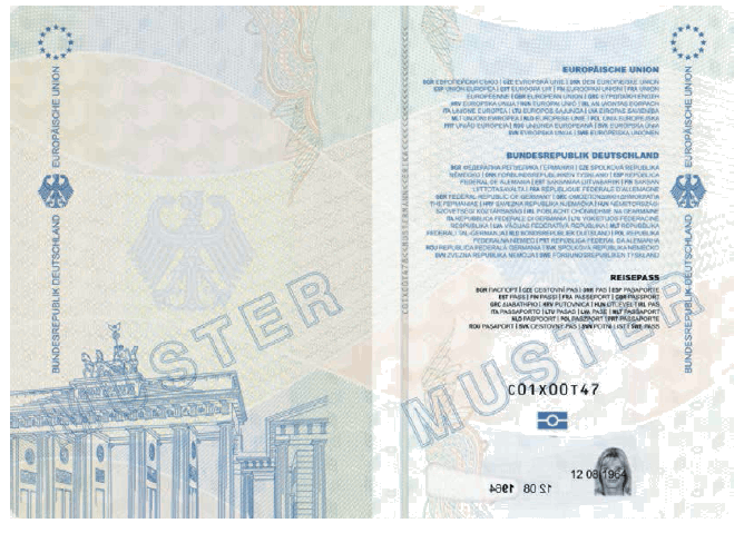 Passmuster Reisepass, Vorsatz und Passkartentitelseite (BGBl. 2017 I S. 164)