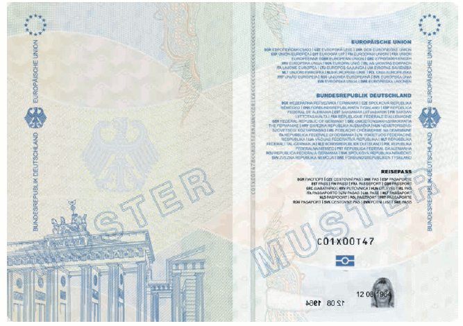 Passmuster Reisepass, Vorsatz und Passkartentitelseite (BGBl. 2017 I S. 174)