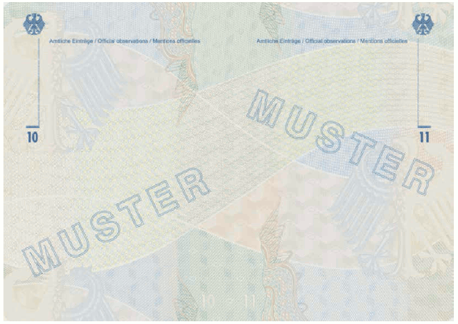 Ausweismuster Reiseausweis für Ausländer, Passbuchinnenseite (BGBl. 2017 I S. 230)