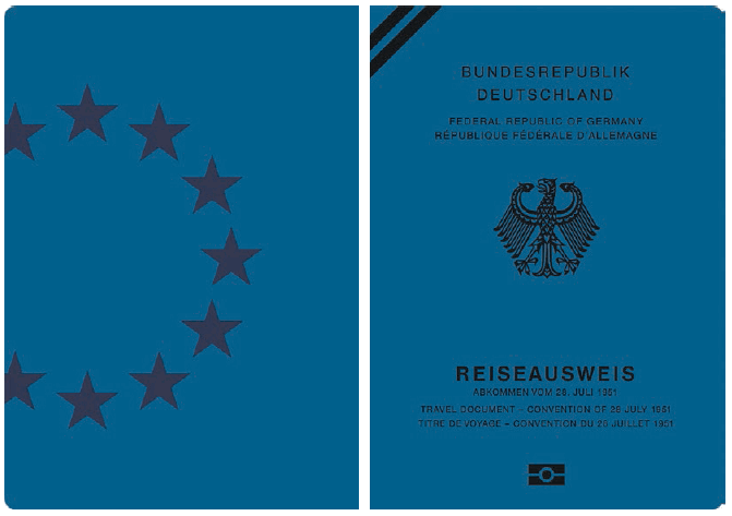 Ausweismuster Reiseausweis für Flüchtlinge, Deckseiten (BGBl. 2017 I S. 236)